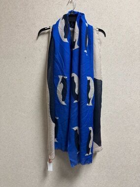 Beck Sondergaard NWT Wool/Silk Blend Blue and Cream Penguin Print Scarf